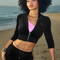 Juicy Couture Small Bling Velour Cropped Track Jacket