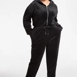 Juicy Couture Apparel Plus-Size Velour Hooded Jumpsuit