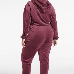Juicy Couture Apparel Plus-Size Velour Hooded Jumpsuit