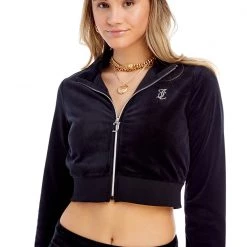 Juicy Couture Small Bling Velour Cropped Track Jacket