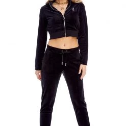 Juicy Couture Small Bling Velour Cropped Track Jacket