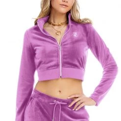 Juicy Couture Small Bling Velour Cropped Track Jacket