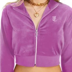 Juicy Couture Small Bling Velour Cropped Track Jacket