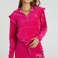 Juicy Couture Bling Ruffle Sleeve Velour Hoodie Track