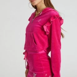 Juicy Couture Bling Ruffle Sleeve Velour Hoodie Track 9 Juicy Couture Bling Ruffle Sleeve Velour Hoodie Track