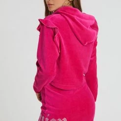 Juicy Couture Bling Ruffle Sleeve Velour Hoodie Track 10 Juicy Couture Bling Ruffle Sleeve Velour Hoodie Track