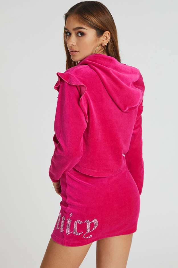 Juicy Couture Bling Ruffle Sleeve Velour Hoodie Track 6 Juicy Couture Bling Ruffle Sleeve Velour Hoodie Track