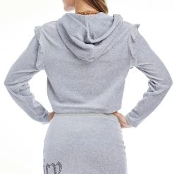 Juicy Couture Track Bling Ruffle Sleeve Velour Hoodie