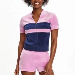 Juicy Couture Short Sleeve Colorblock Velour Track Jacket New