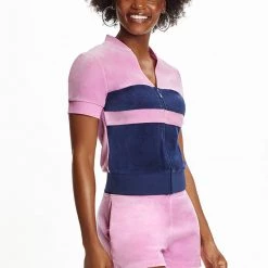 Juicy Couture Short Sleeve Colorblock Velour Track Jacket New