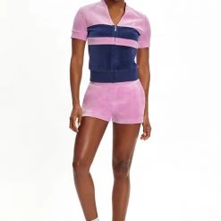 Juicy Couture Short Sleeve Colorblock Velour Track Jacket New