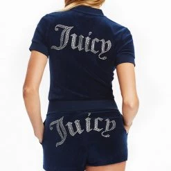Juicy Couture New Short Sleeve Big Bling Velour Track Jacket