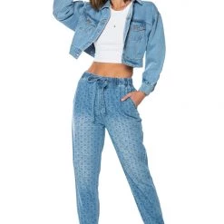 Juicy Couture The Denim Shop Del Mar All Over JC Print Denim Jogger