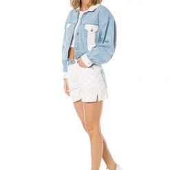 Juicy Couture New Signature Checkered Detail Trucker Jacket